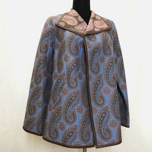 Doncaster Blazer Jacket Wool Silk Blend Paisley leather trim vintage contemporar